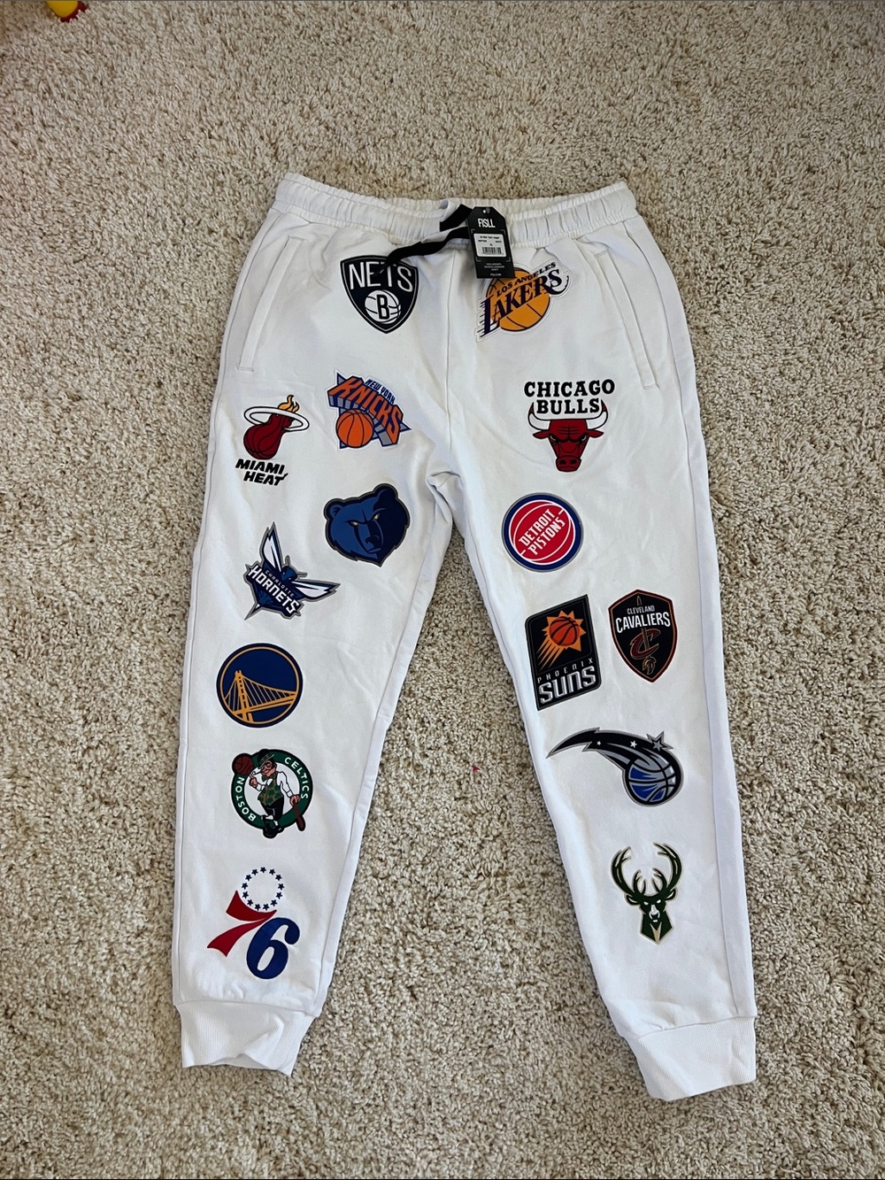 White NBA Logo Patch Jogger Pants - Brand Unspecified